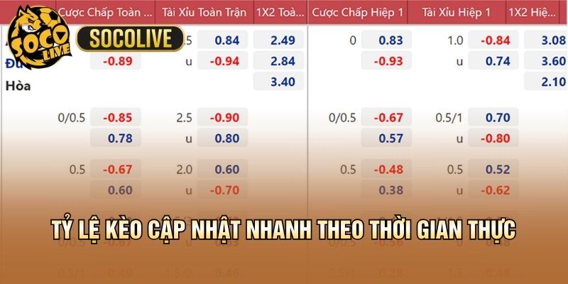 Tỷ lệ kèo cập nhật nhanh theo thời gian thực
